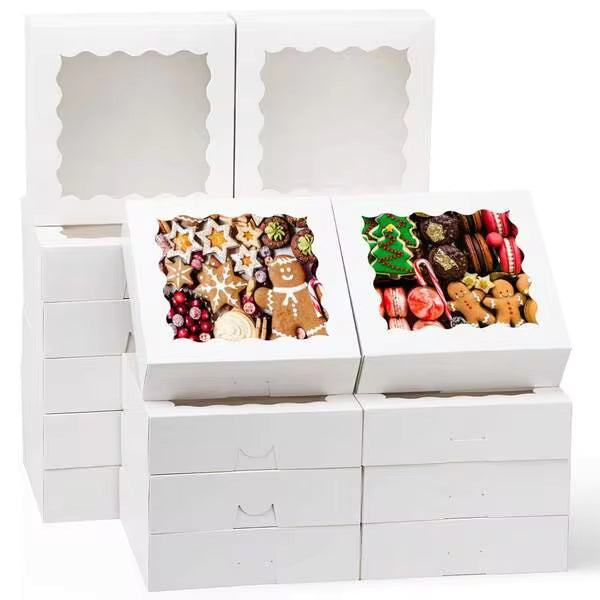 Tomnk 26/52pcs Pie Boxes With Window, 9x9x2.5 Bakery Boxes White Cookie Boxes,  Treat Boxes For Pies, Pastries, Donuts And Muffins, Party Decor, For Mother's Day, Gift Boxes, Party, Wedding