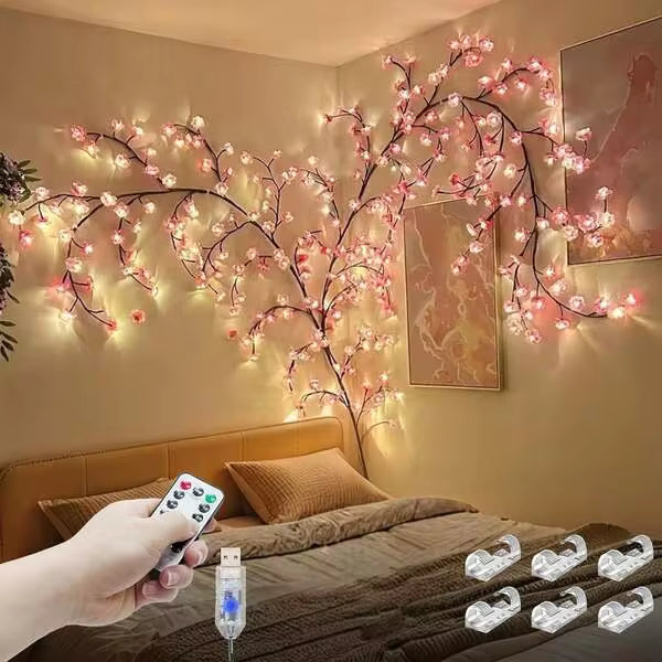 DIY Cherry Enchanted Willow Vine Lights,7.55/6.2/3.9 FT 144/96/48 LED Cherry Blossom Lights With Remote Timer,8 Lighting Modes,LED Tree Branch Light For Wall,Cherry Blossom Wall Decor For Bedroom Home