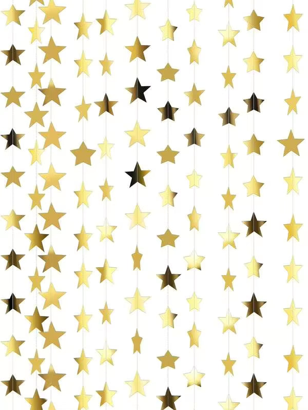 1/3/5 Pack Shiny Star Decorative Ribbons, 2026 Graduation Party Decor Star Garland, Glitter Background Decor For Birthday, Classroom, Wedding (Gold)