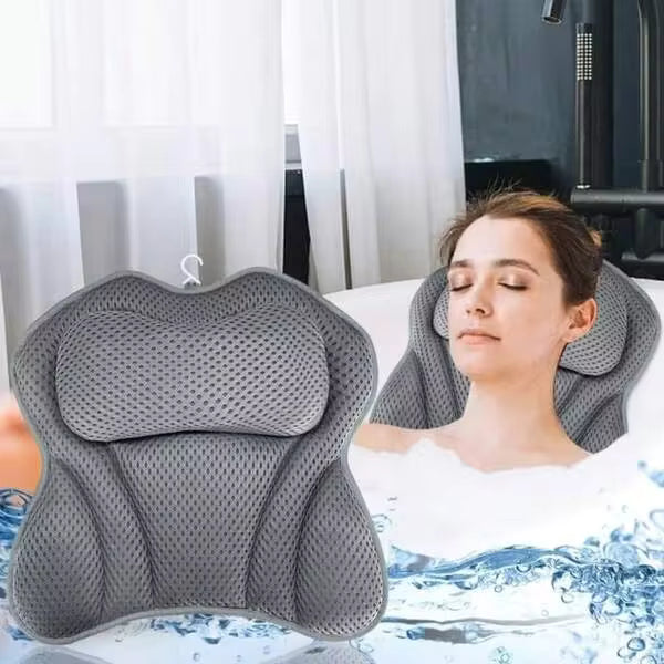 Luxury Bathtub Pillow, Ergonomic Neck Back Support Bath Pillow With 4D Air Mesh Surface And 6 Strong Suction Cups, Soft Comfort Spa Bath Accessory Ideal As Practical Gift