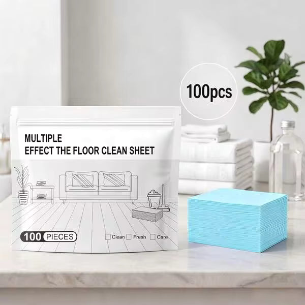 2026 New Multi-Effect Water-Soluble Floor Cleansing Sheets Fresh Scent Concentrated Care Slice, 100Pcs Multi-Surface Mopping Supplies For Tile Wood Laminate Kitchen Bathroom Hard Surface Household Cleaning Supplies